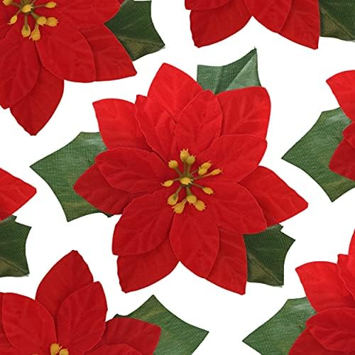 BANBERRY MINTÁK Mikulásvirág Clip-On Díszek Készlet 24 Vörös Mikulásvirágok - Karácsonyi Díszek - Dekoratív Virágos Kiegészítők