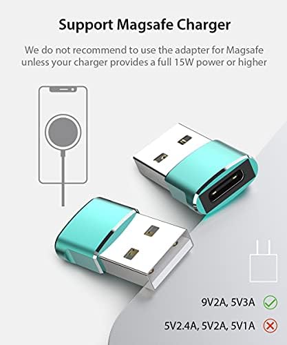 USB A (Male) - USB C Típusú (Női) Adapter Töltő Kábel Átalakító (3 Csomag), Ciánkék