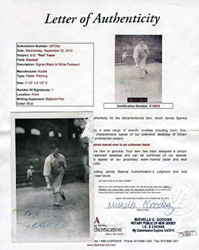 Vörös Faber Szövetség Coa Autogramot Régi Képeslap, Kézzel Aláírt Hiteles - MLB Vágott Aláírás