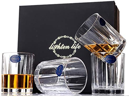 Vidámabb Élet Whiskys Pohár Készlet,10oz készlet 4 Bourbon Szemüveg Luxus Doboz,Prémium Régi Szemüveg,Kristály Whiskys Üveg Ittam