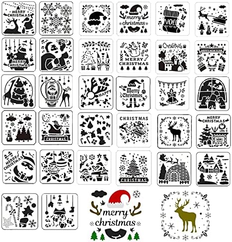 32 db Karácsonyi Festmény Stencil, BOSOIRSOU 5.1-es Karácsonyi Műanyag Festés Sablonok Újrafelhasználható Rajz Stencil karácsonyfa
