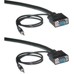 QUALCONNECT Csatlakozó VGA Kábel w/Audio, Fekete, HD15 Férfi + 3,5 mm-es Férfi, Koaxiális Építési, Árnyékolt, 50 ft