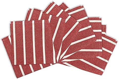 Kalagiri Étkező Asztal 6 db Szalvétát Készlet Nagy 17 x 17 hüvelyk (43 x 43 cm) - Roma Piros Csíkos - Nehéz Környezetbarát Pamut Anyagból