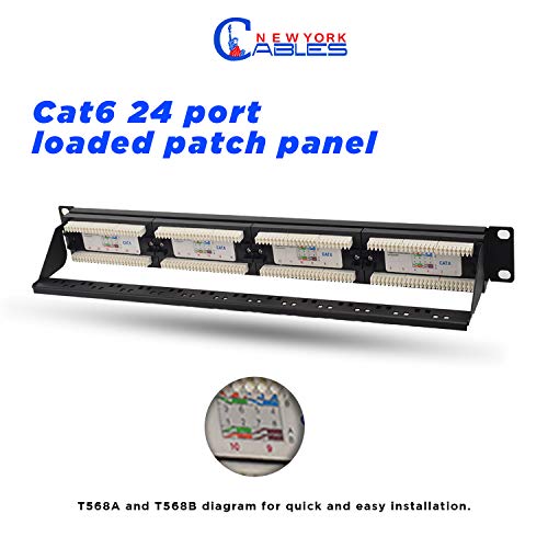 NewYorkCables 24 Port Patch Panel Cat6 | 1U állványba szerelhető vagy Falra Szerelhető POE 10-Gigabit Ethernet Ütés Panel 568A/B Kompatibilis